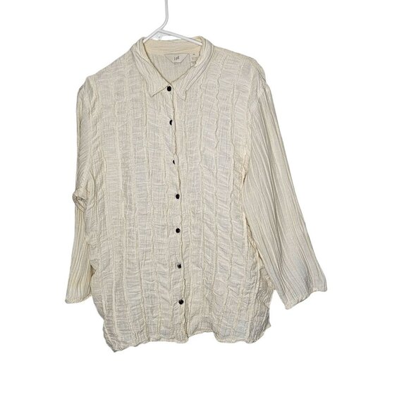J. Jill Womens XL Crinkled Button-Up Shirt In Hemp Silk Blend Ruffle Work Office - Picture 1 of 9